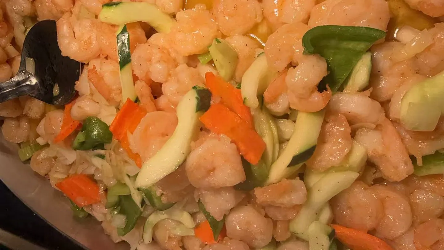 Stir fried shrimp with zucchini, carrot strips and bell pepper chunks at Sakura Buffet Restaurant in Pittsfield